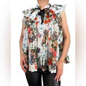 Erdem x H&M pleated floral print sleeveless blouse top